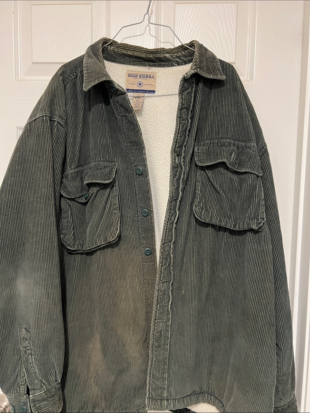 High Sierra Olive Green Corduroy Sherpa-Lined Field Jacket